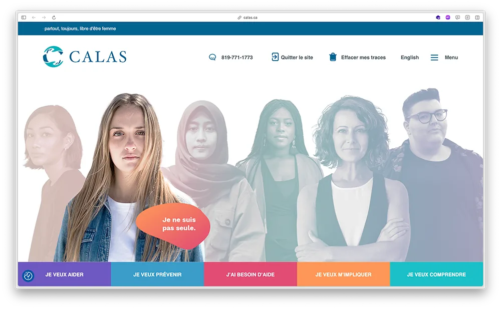 Calas nonprofit website homepage shown on a laptop