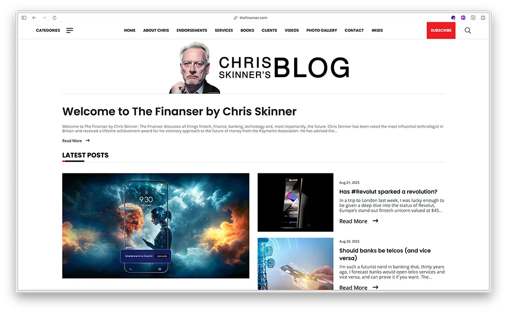 The Finanser website homepage shown on a laptop